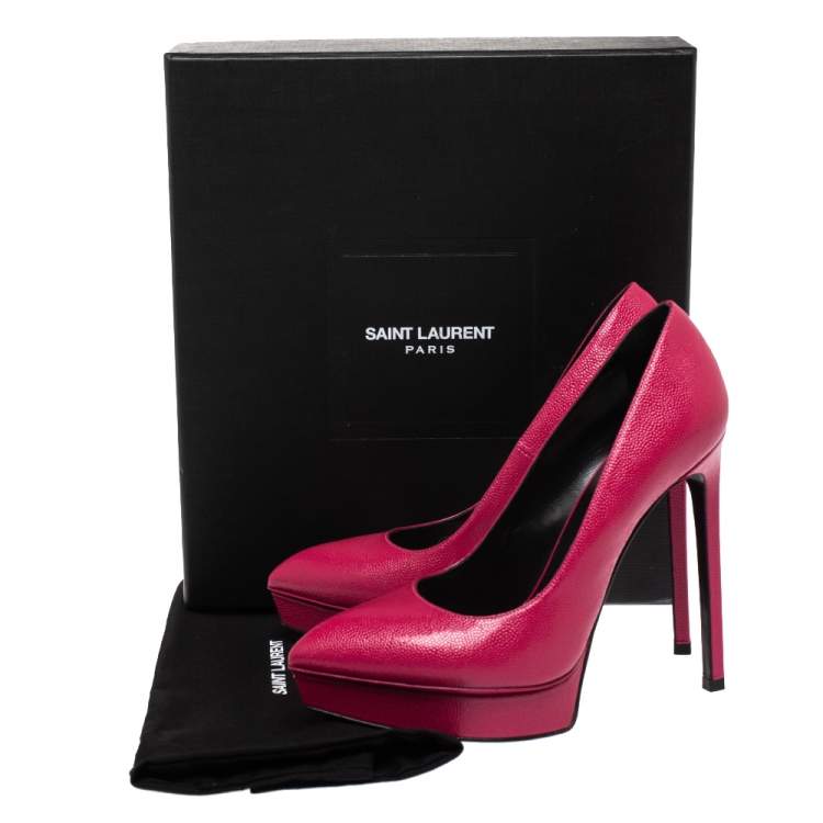 Pre Owned Saint Laurent Pink Leather Janis Pointed Toe Platform Pumps Size 36.5