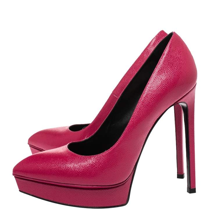 Pre Owned Saint Laurent Pink Leather Janis Pointed Toe Platform Pumps Size 36.5