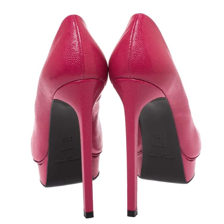 Pre Owned Saint Laurent Pink Leather Janis Pointed Toe Platform Pumps Size 36.5