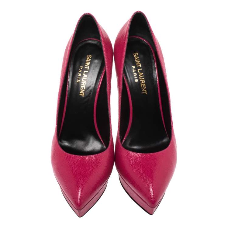 Pre Owned Saint Laurent Pink Leather Janis Pointed Toe Platform Pumps Size 36.5
