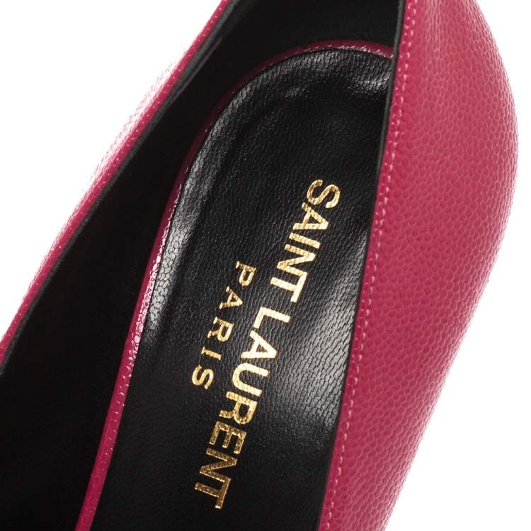 Pre Owned Saint Laurent Pink Leather Janis Pointed Toe Platform Pumps Size 36.5
