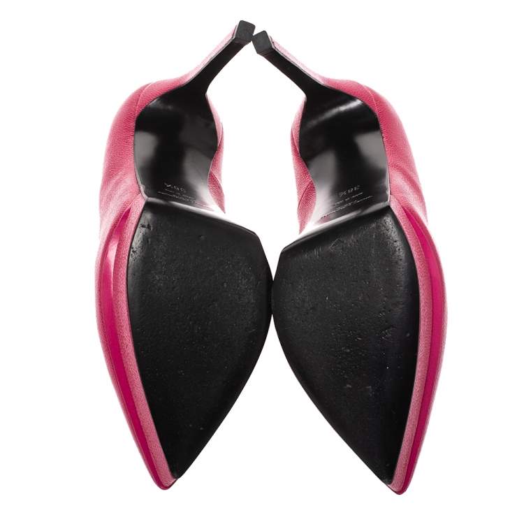 Pre Owned Saint Laurent Pink Leather Janis Pointed Toe Platform Pumps Size 36.5