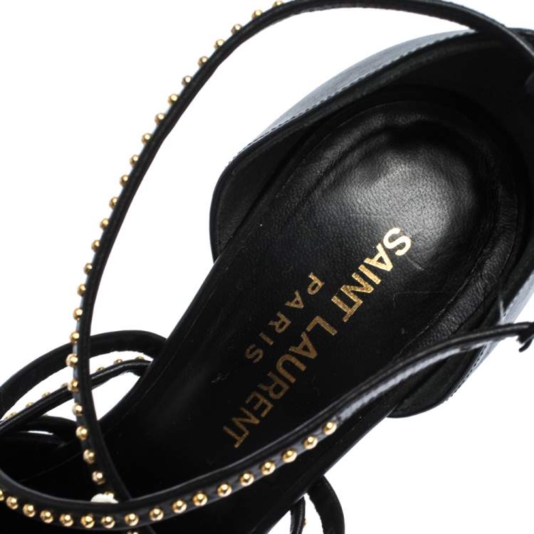 Pre Owned Saint Laurent Black Leather Studded Strap Janis Platform Pumps Size 36