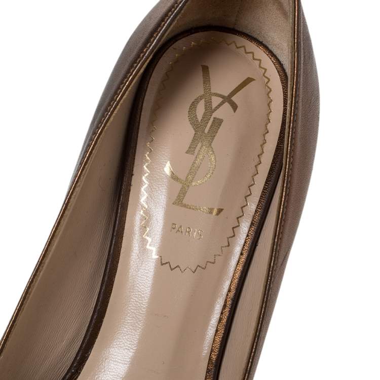 Pre Owned Saint Laurent Paris Bronze Leather Tribtoo Platform Pumps Size 35