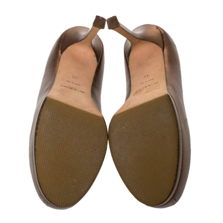 Pre Owned Saint Laurent Paris Bronze Leather Tribtoo Platform Pumps Size 35