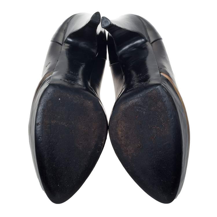 مملوكة مسبقًا Saint Laurent Black Leather and Patent Leather Janis Pointed Toe Platform Pumps Size 37.5
