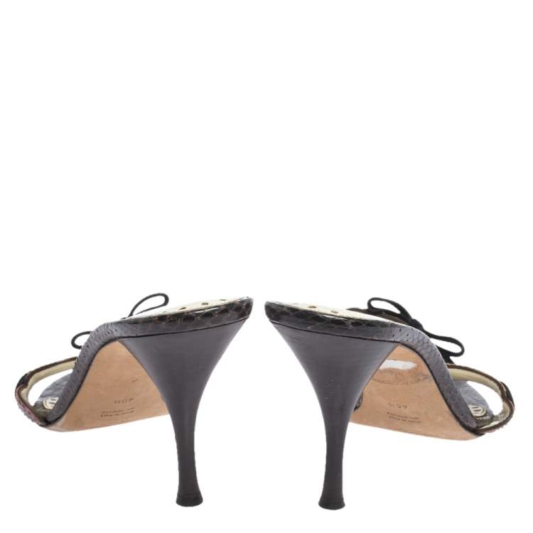 Pre Owned Saint Laurent Multicolor Snakeskin Bow Slide Sandals Size 40.5