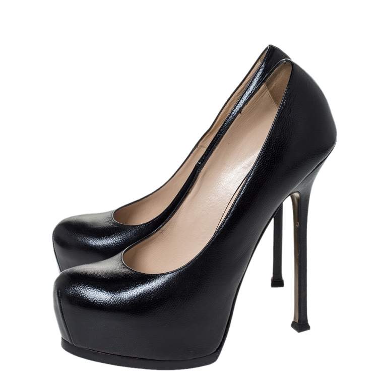 Pre Owned Saint Laurent Paris Black Leather Tribtoo Platform Pumps Size 40.5