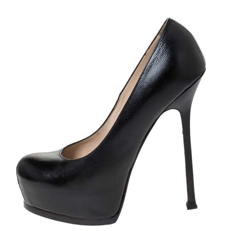 Pre Owned Saint Laurent Paris Black Leather Tribtoo Platform Pumps Size 40.5