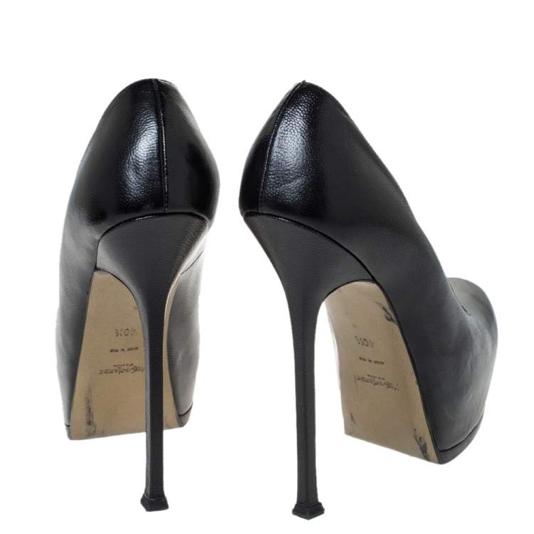 Pre Owned Saint Laurent Paris Black Leather Tribtoo Platform Pumps Size 40.5