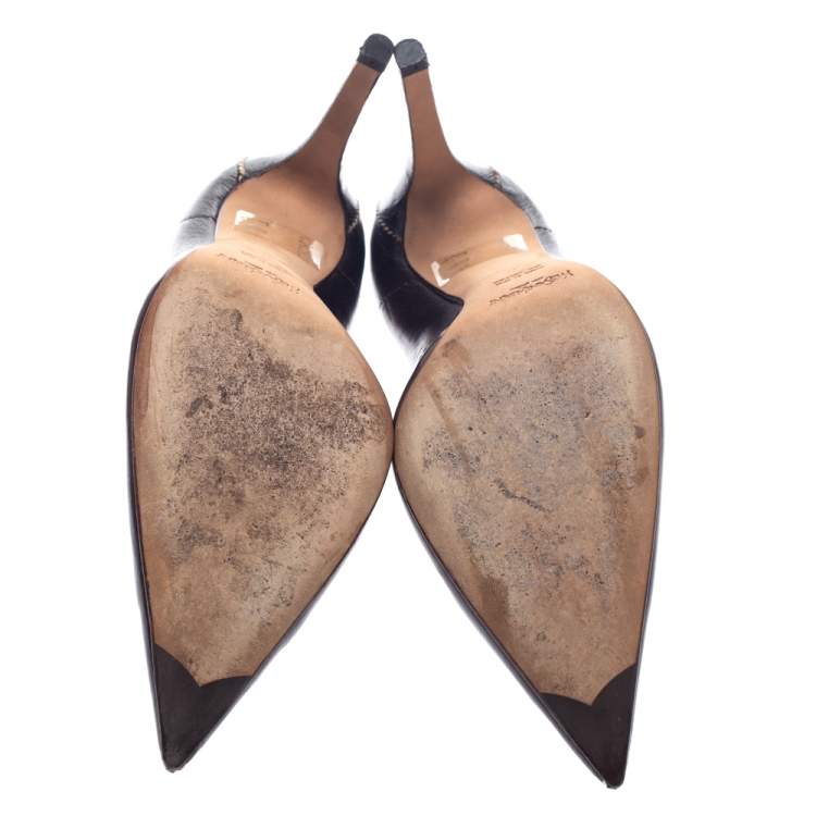 Pre Owned Saint Laurent Paris Brown Leather Pointed Toe Pumps Size 37