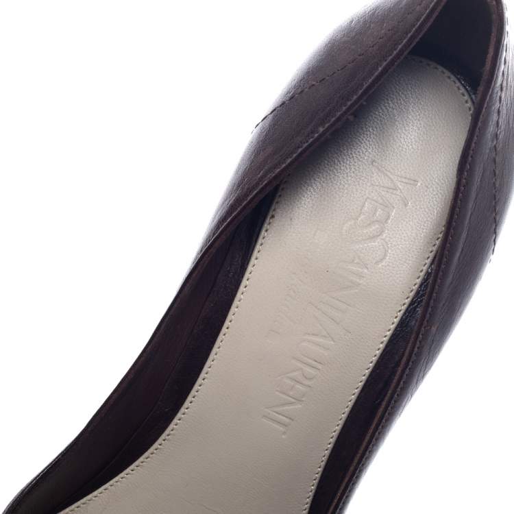 Pre Owned Saint Laurent Paris Brown Leather Pointed Toe Pumps Size 37