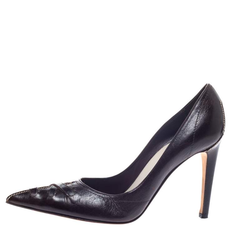 Pre Owned Saint Laurent Paris Brown Leather Pointed Toe Pumps Size 37