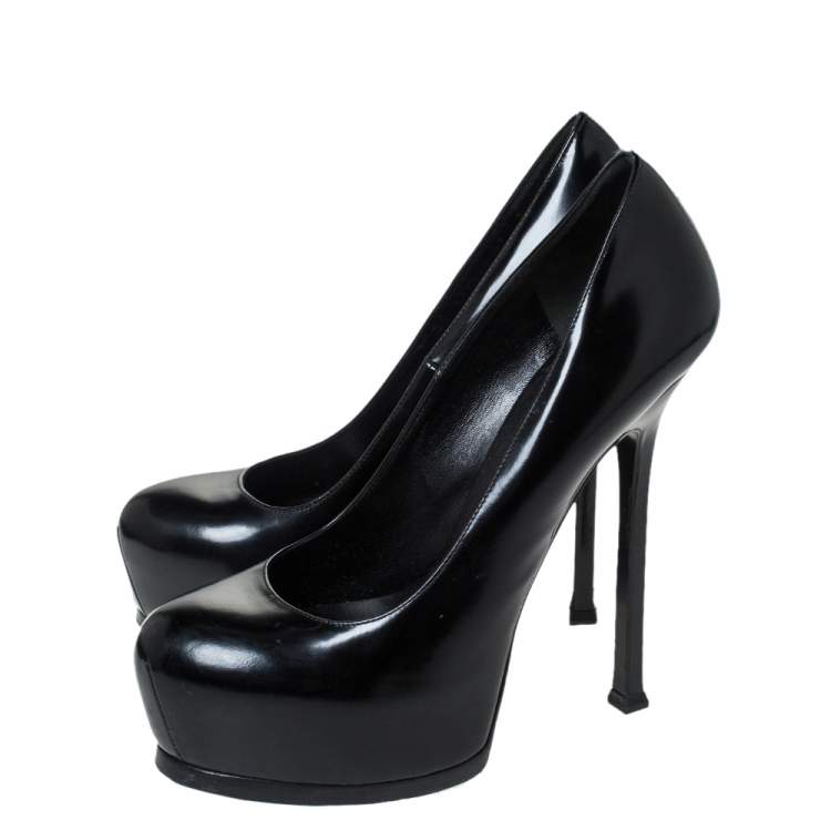 مملوكة مسبقًا Saint Laurent Paris Black Leather Tribtoo Platform Pumps Size 39