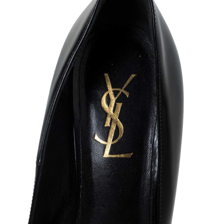مملوكة مسبقًا Saint Laurent Paris Black Leather Tribtoo Platform Pumps Size 39
