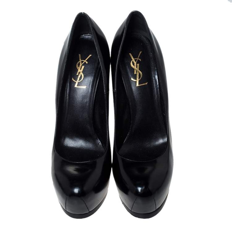 مملوكة مسبقًا Saint Laurent Paris Black Leather Tribtoo Platform Pumps Size 39