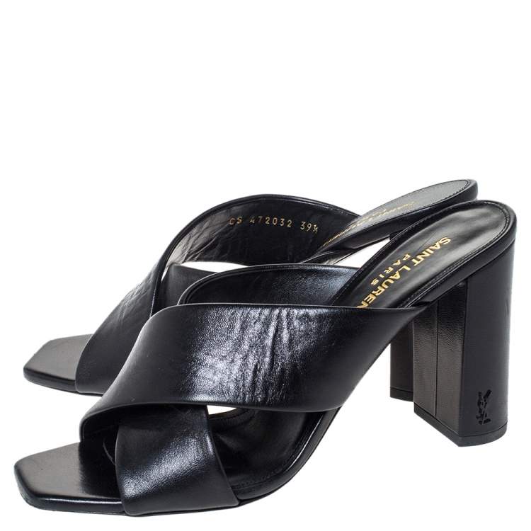 Pre Owned Saint Laurent Paris Black Leather Loulou Criss Cross Mules Size 39.5