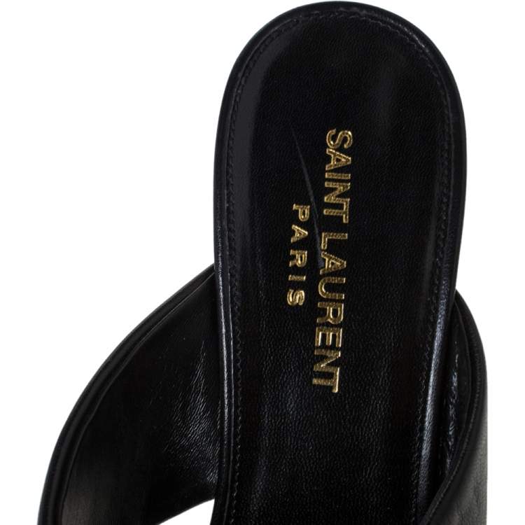 Pre Owned Saint Laurent Paris Black Leather Loulou Criss Cross Mules Size 39.5