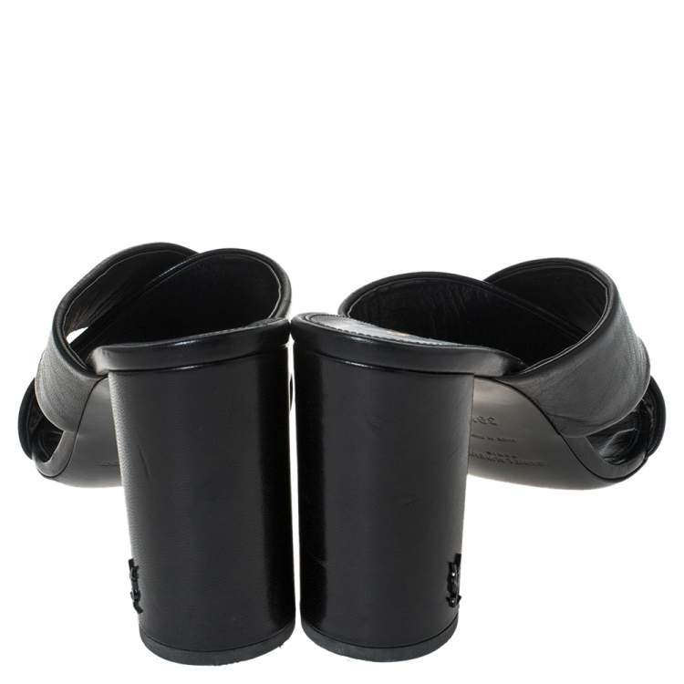 Pre Owned Saint Laurent Paris Black Leather Loulou Criss Cross Mules Size 39.5