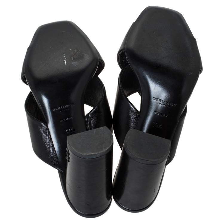 Pre Owned Saint Laurent Paris Black Leather Loulou Criss Cross Mules Size 39.5