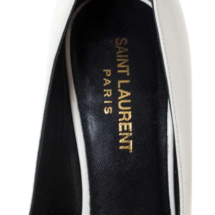 Pre Owned Saint Laurent Paris Two Tone Leather Cap Toe Pointed Pumps Size 36.5
