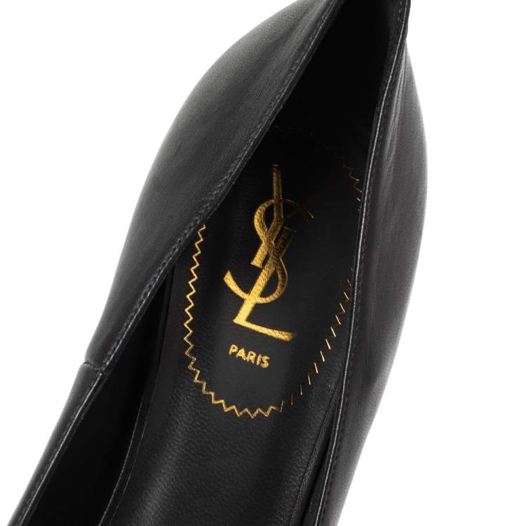 Pre Owned Saint Laurent Paris Medium Grey Leather Tribute Platform Pumps Size 41
