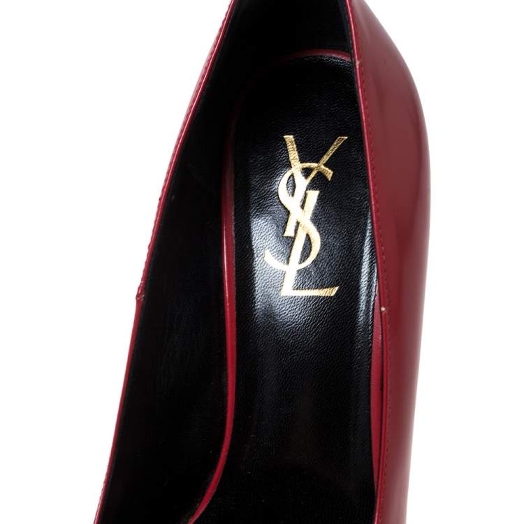 Pre Owned Saint Laurent Paris Red Leather Tribtoo Platform Pumps Size 38