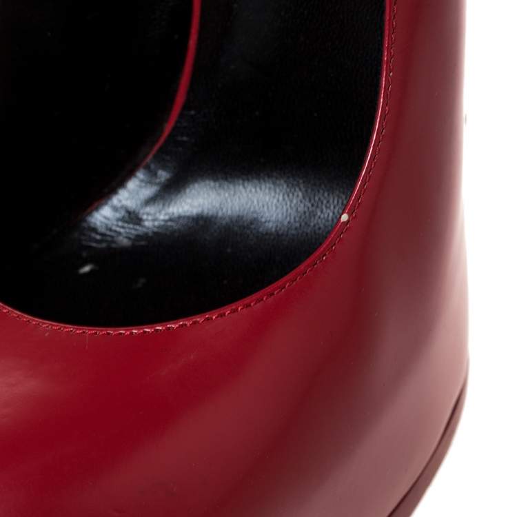 Pre Owned Saint Laurent Paris Red Leather Tribtoo Platform Pumps Size 38