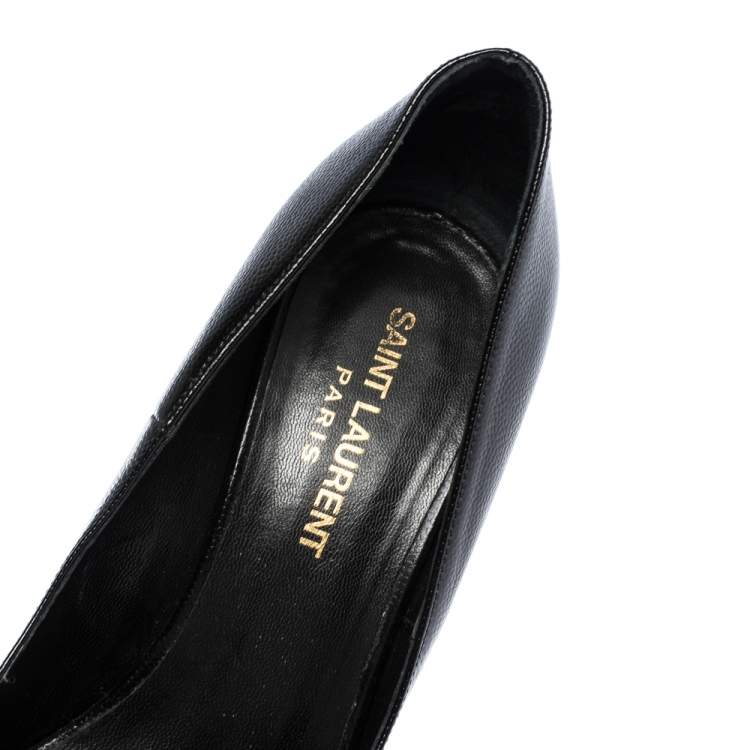 Pre Owned Saint Laurent Paris Black Leather Janis Pointed Toe Platform Pumps Size 37