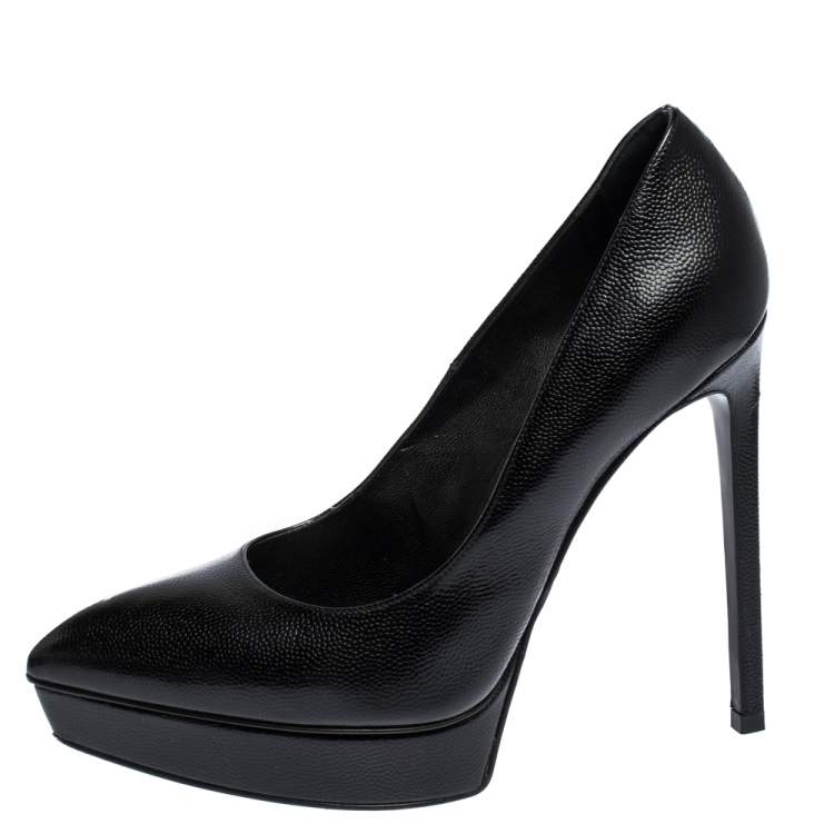 Pre Owned Saint Laurent Paris Black Leather Janis Pointed Toe Platform Pumps Size 37