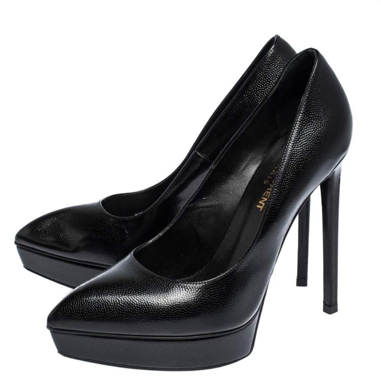 Pre Owned Saint Laurent Paris Black Leather Janis Pointed Toe Platform Pumps Size 37
