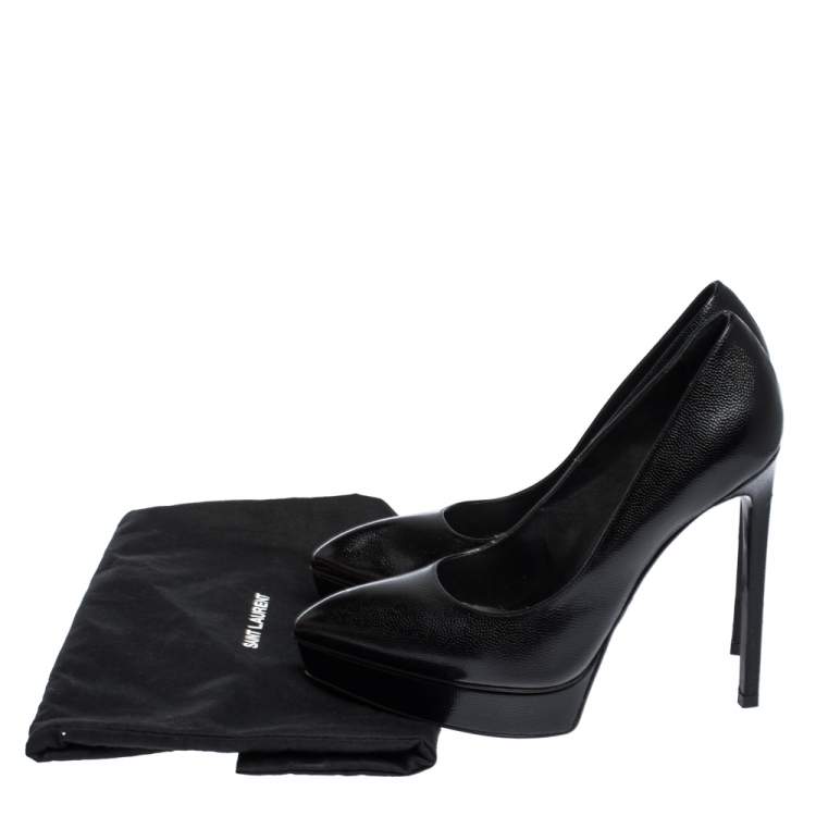 Pre Owned Saint Laurent Paris Black Leather Janis Pointed Toe Platform Pumps Size 37