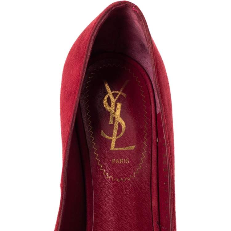 Pre Owned Saint Laurent Paris Red Suede Tribtoo Platform Pumps Size 36.5