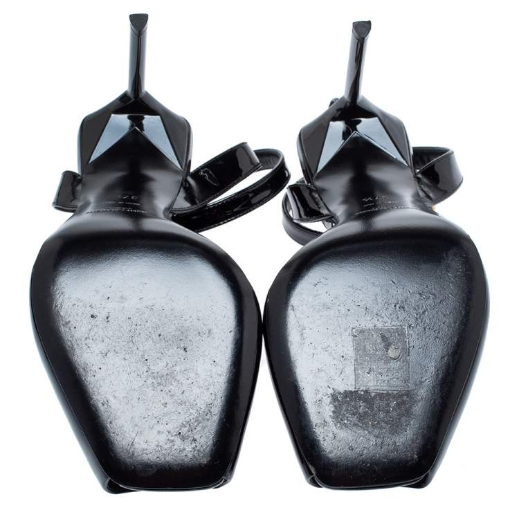 Pre Owned Saint Laurent Paris Black Patent Leather Edie Ankle Strap Sandals Size 37.5