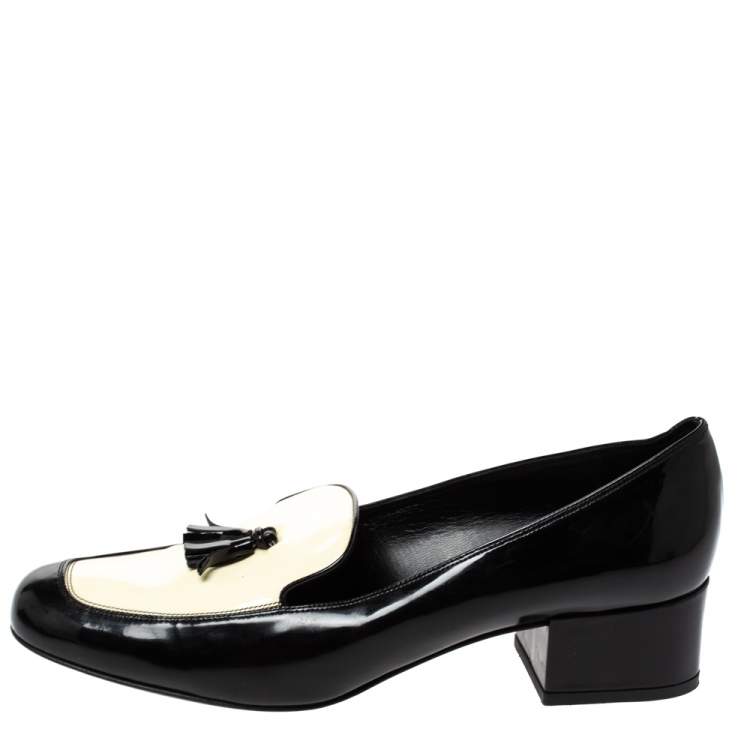 saint laurent black and white loafers