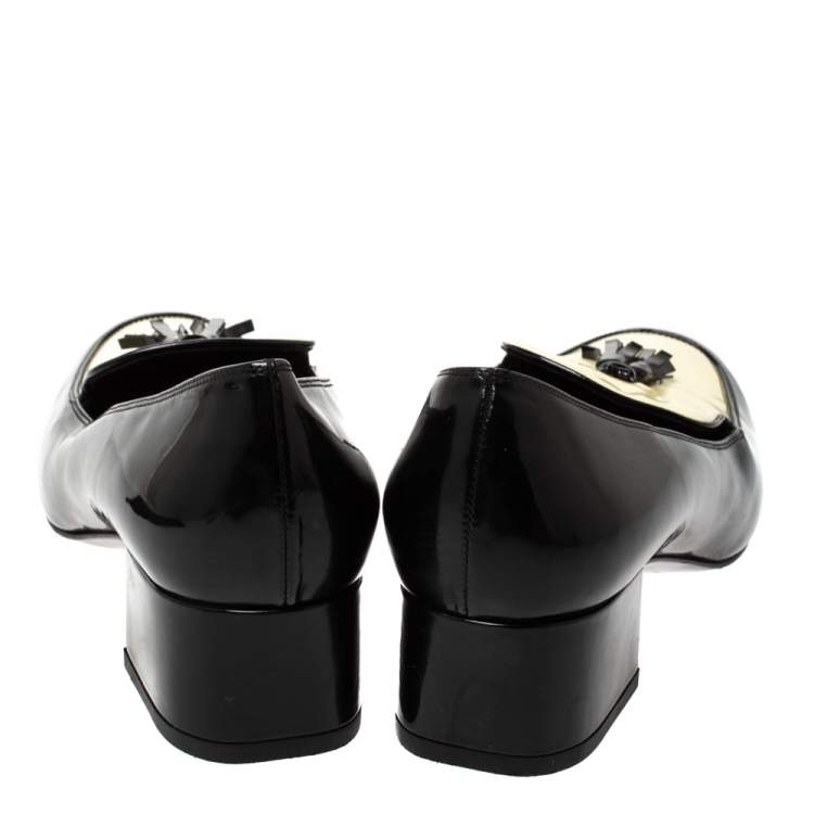Pre Owned Saint Laurent Black/White Patent Leather Babies Tassel Loafers Size 38