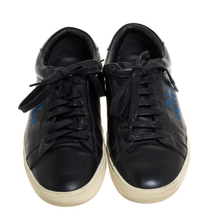 Pre Owned Saint Laurent Paris Black Leather Court Classic Logo Sneakers Size 39.5