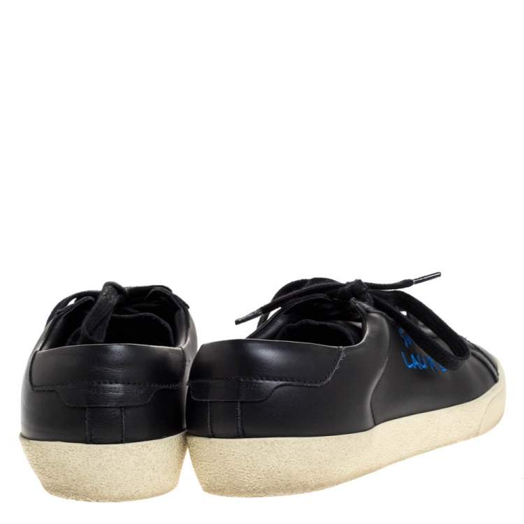 Pre Owned Saint Laurent Paris Black Leather Court Classic Logo Sneakers Size 39.5