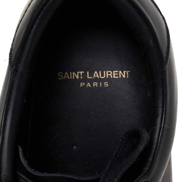 Pre Owned Saint Laurent Paris Black Leather Court Classic Logo Sneakers Size 39.5