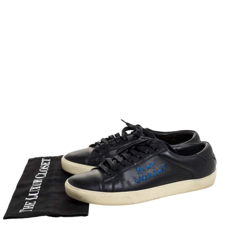 Pre Owned Saint Laurent Paris Black Leather Court Classic Logo Sneakers Size 39.5