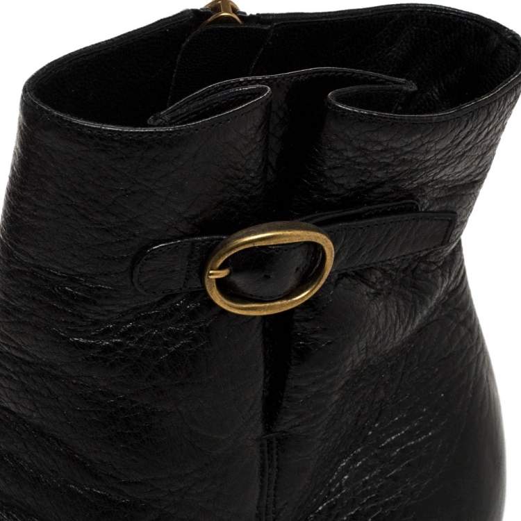 Pre Owned Saint Laurent Paris Black Leather Platform Ankle Boots Size 39