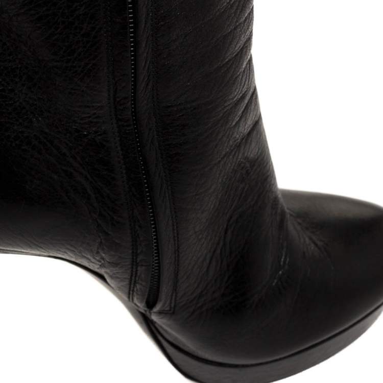 Pre Owned Saint Laurent Paris Black Leather Platform Ankle Boots Size 39