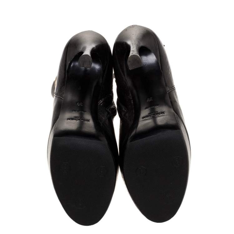 Pre Owned Saint Laurent Paris Black Leather Platform Ankle Boots Size 39