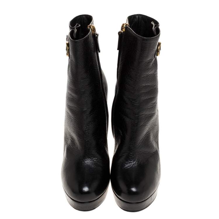 Pre Owned Saint Laurent Paris Black Leather Platform Ankle Boots Size 39