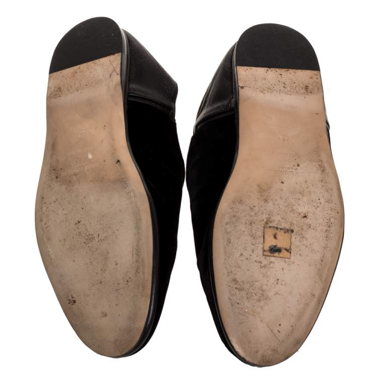 Pre Owned Saint Laurent Black Velvet And Leather Fes Convertible Slip On Flats Size 42