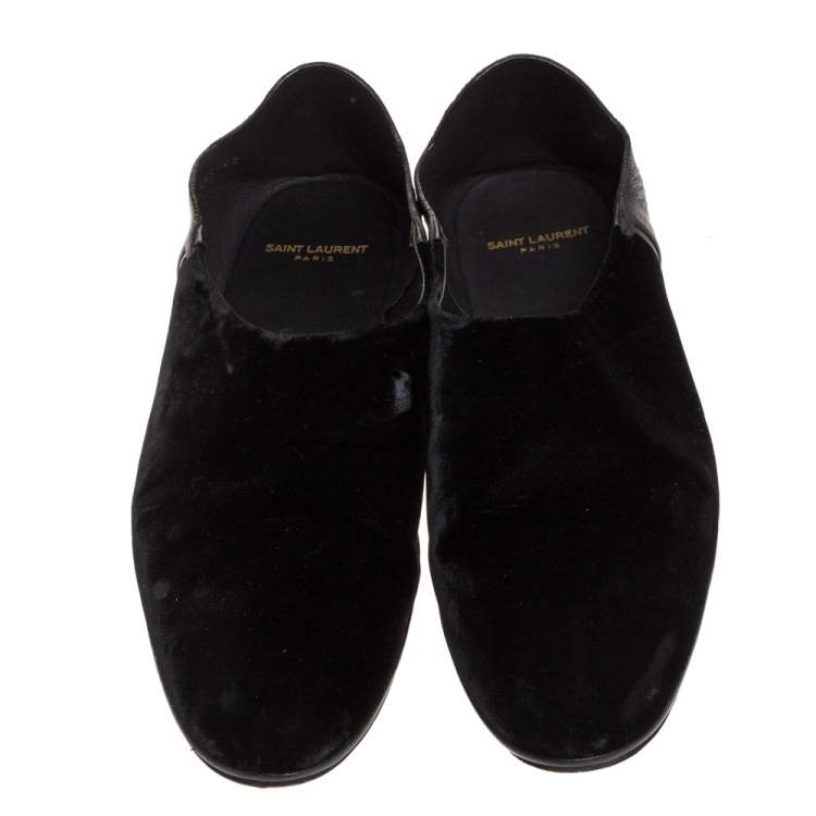 Pre Owned Saint Laurent Black Velvet And Leather Fes Convertible Slip On Flats Size 42
