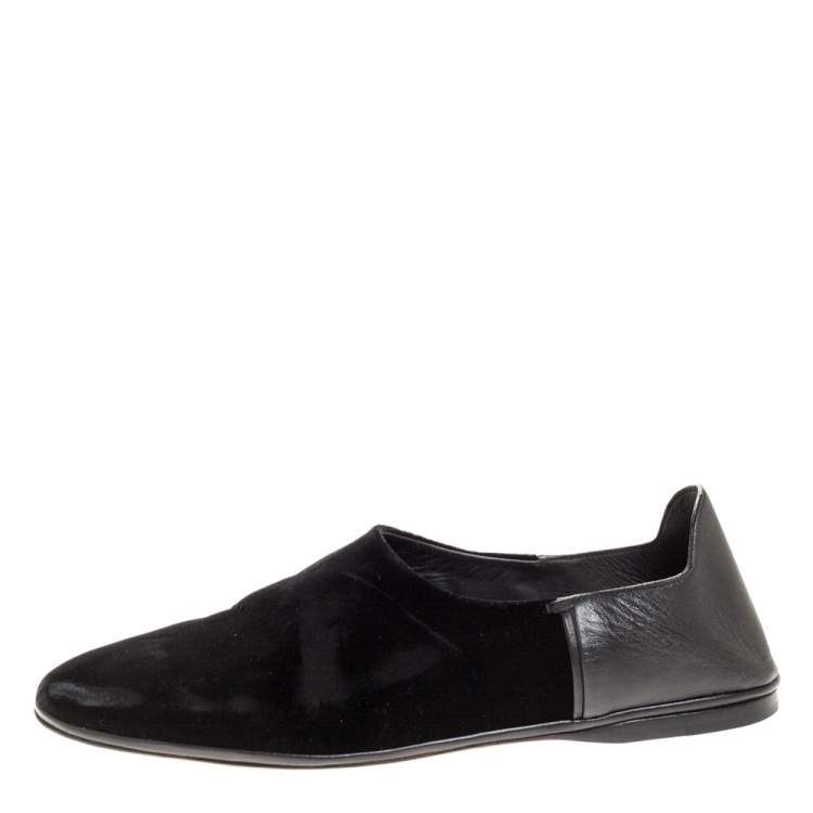 Pre Owned Saint Laurent Black Velvet And Leather Fes Convertible Slip On Flats Size 42