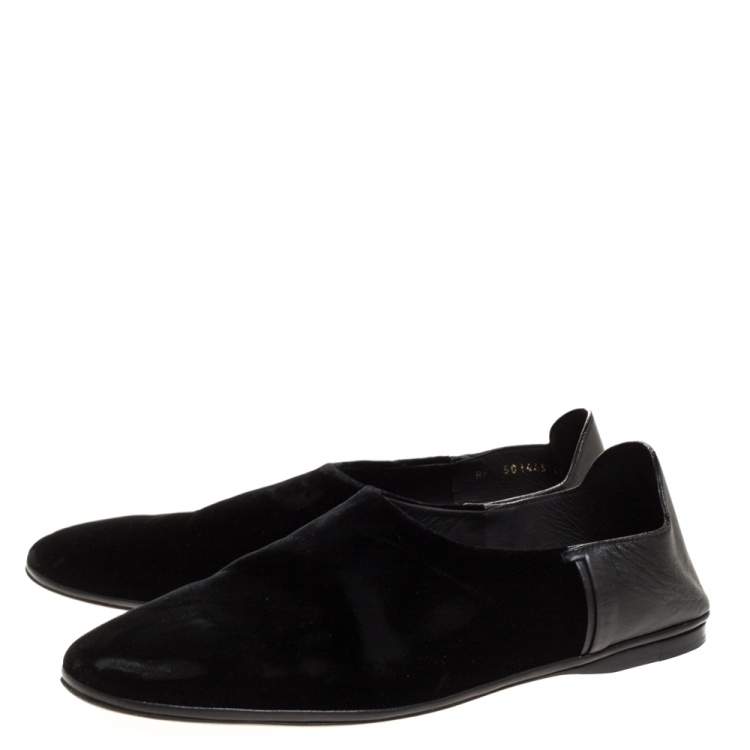Pre Owned Saint Laurent Black Velvet And Leather Fes Convertible Slip On Flats Size 42