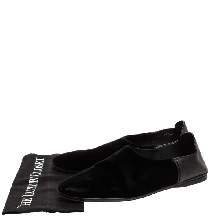Pre Owned Saint Laurent Black Velvet And Leather Fes Convertible Slip On Flats Size 42