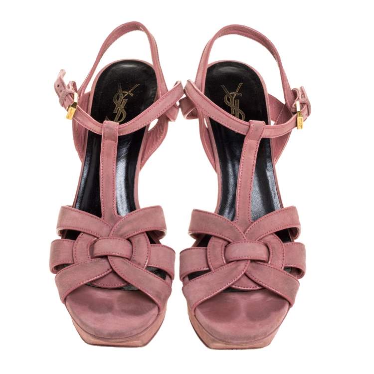 Saint Laurent Paris Pink Suede Tribute Platform Sandals Size 39